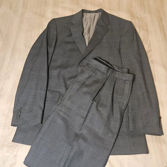 HART SCHAFFNER MARX Gold Trumpeter Mens Gray Blue Wool 2pc Suit 44L Jacket - Picture 9 of 16